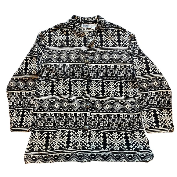 Chico's Design Sweater Jacket Womens 1‎ Large Aztec Button Down Bohemian Tribal - Picture 1 of 8